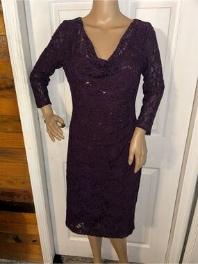 Ralph Lauren Deep Purple Lace Cowl-Neck Dress